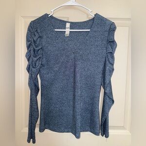 Blue Ruched Long Sleeve Blouse